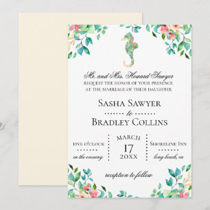 Botanical Seahorse Wedding Invitation