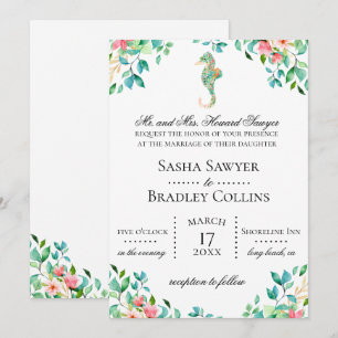 Botanical Seahorse Wedding Invitation