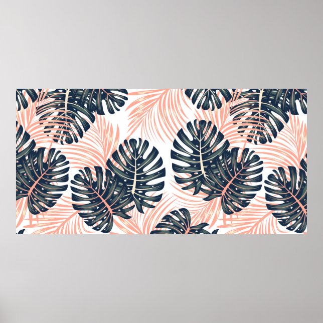 Botanical seamless tropical pattern with bright pl poster (Front)