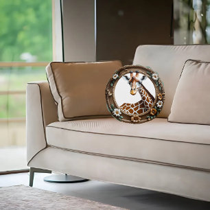 Botanical Serengeti Giraffe Round Pillow