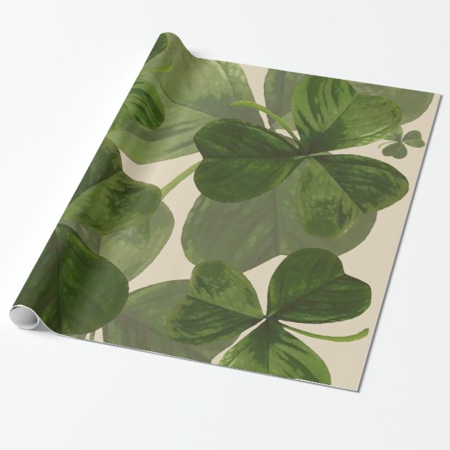 Botanical Shamrocks Photo on Custom Cream Colour Wrapping Paper (Unrolled)