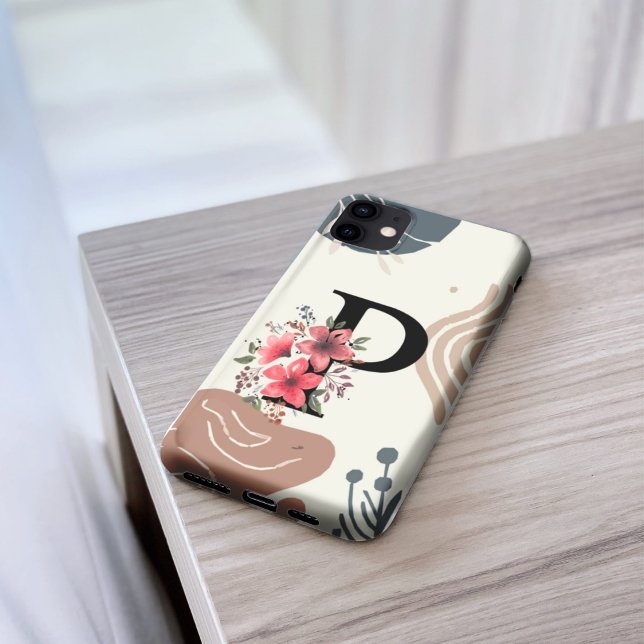 Botanical Shape Boho Retro With Name 1st Capital P Case-Mate iPhone Case (Creator Uploaded)