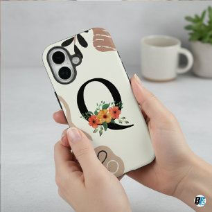 Botanical Shape Boho Retro With Name 1st Capital Q iPhone 16 Case