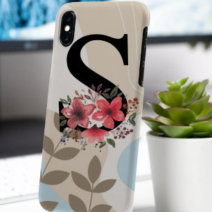 Botanical Shape Boho Retro With Name 1st Capital S iPhone 16 Case