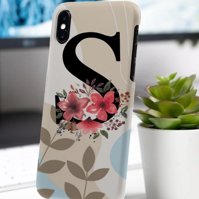 Botanical Shape Boho Retro With Name 1st Capital S Case-Mate iPhone Case (Creator Uploaded)