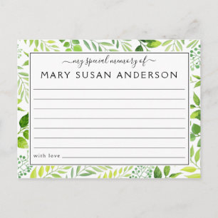 Botanical Share a Memory Funeral Attendance Card