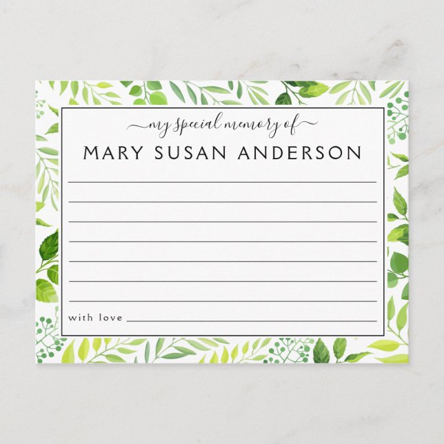 Botanical Share a Memory Funeral Attendance Card (Front)