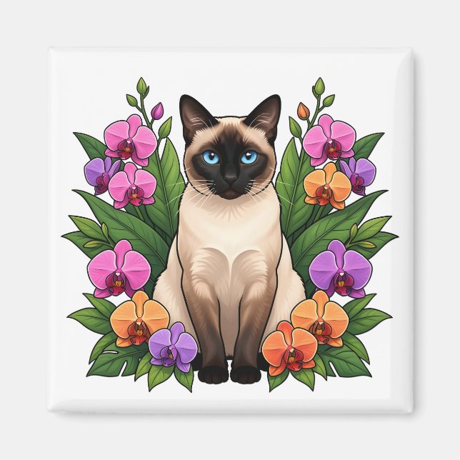 botanical siamese cat magnet (Front)