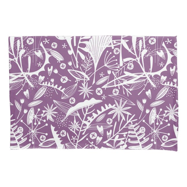 Botanical Silhouettes Purple and White Pillowcase (Front-Left)