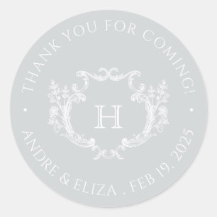 Botanical Silver Crest Monogram Wedding sticker