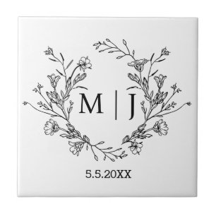 botanical simple typography monogram wedding  tile