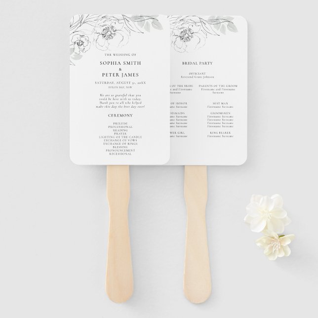 Botanical Sketch Ceremony Program Hand Fan (Front and Back)