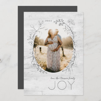 Botanical Sketch Oval Frame Gray Holiday Card