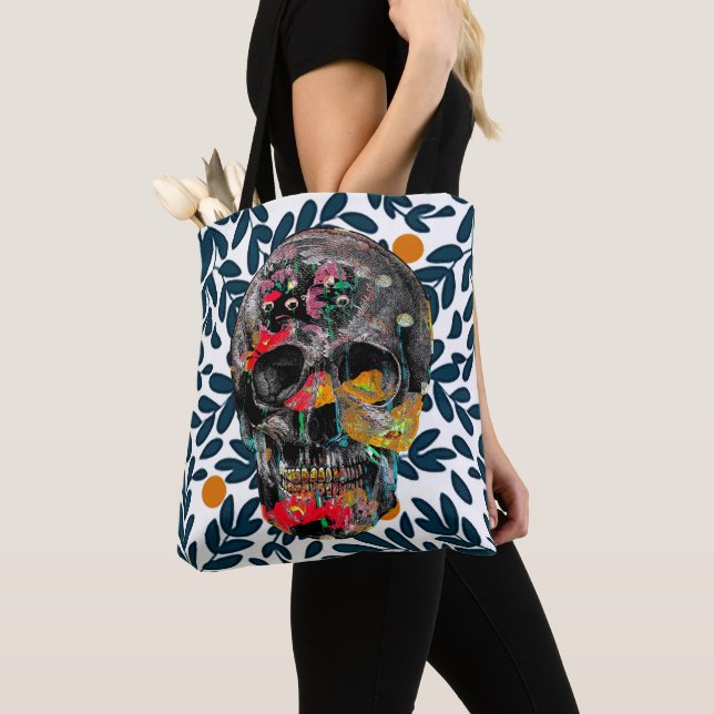 Botanical Skull Tote Bag (Close Up)