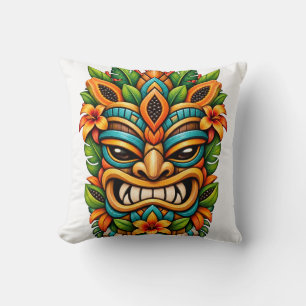 Botanical Smile Tiki Throw Pillow