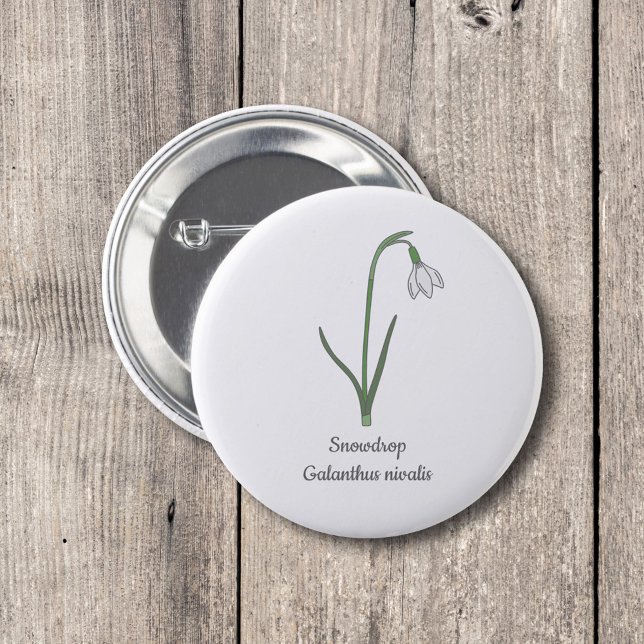 Botanical Snowdrop Pastel Flower  2 Inch Round Button (Botanical Snowdrop Button)