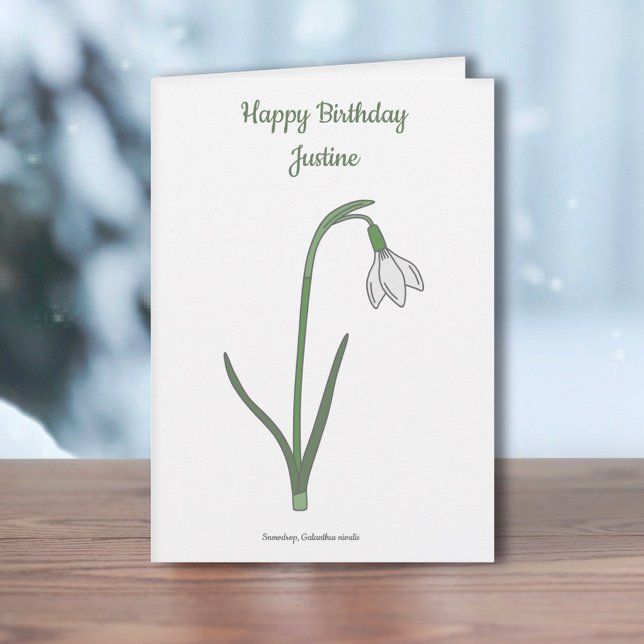 Botanical Snowdrop Pastel Flower Birthday Card  (Botanical Snowdrop Birthday Card )