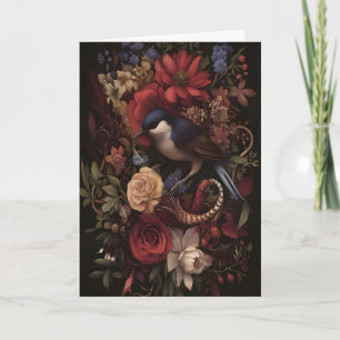 Botanical Songbird Botanical Bird Wall Art, Dark Card