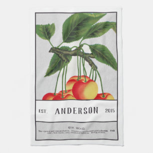 Botanical Sour Cherry Customizable Kitchen Towel