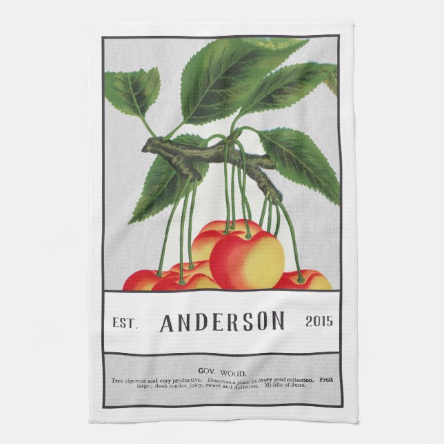 Botanical Sour Cherry Customizable Kitchen Towel (Vertical)
