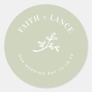 BOTANICAL SPRIG new life modern wedding sage green Classic Round Sticker