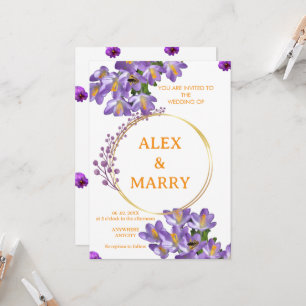 Botanical Spring Crocus Gold Wedding Invite