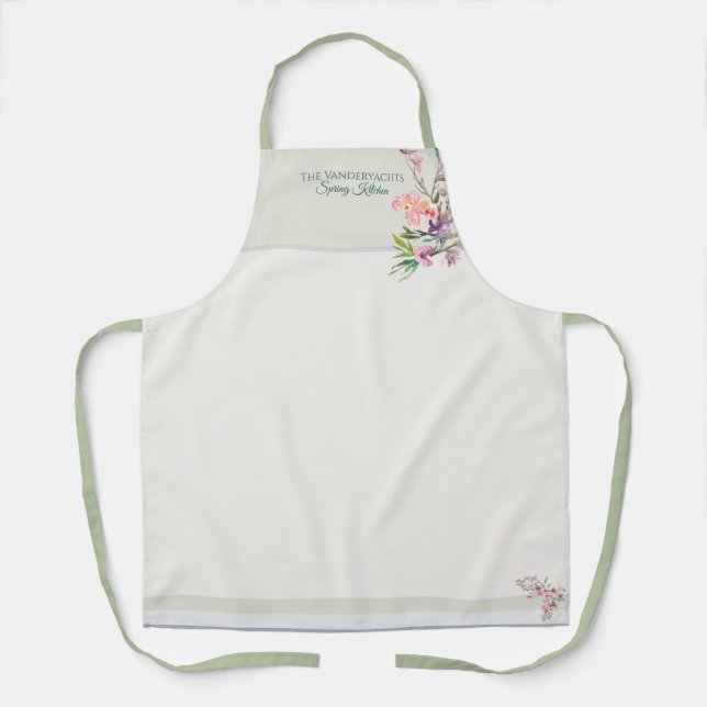 Botanical Spring Floral Watercolor  Apron (Front)
