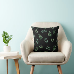 Botanical Square Pillow – Leaf on Black Design