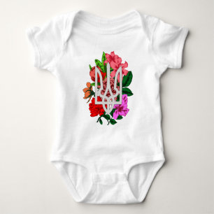 Botanical still and Ukrainian trident tryzub Baby Bodysuit