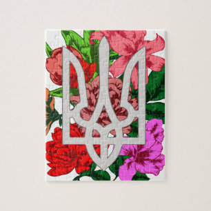 Botanical still and Ukrainian trident tryzub Jigsaw Puzzle