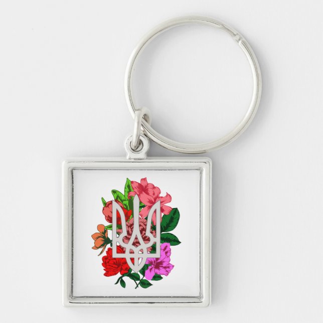Botanical still and Ukrainian trident tryzub Keychain (Front)