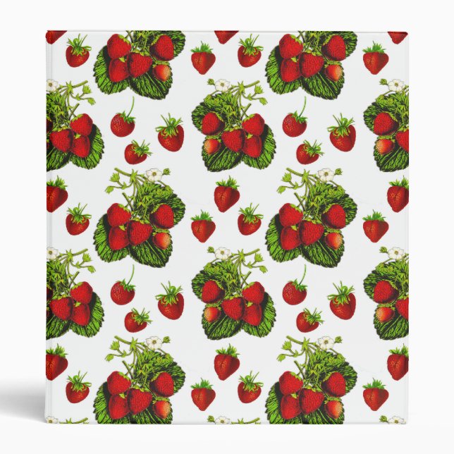 Botanical Strawberry Illustration Print on White  Binder (Front)