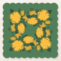 Botanical Stylized Yellow Dandelion Butterflies