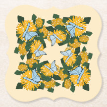 Botanical Stylized Yellow Dandelion Butterflies