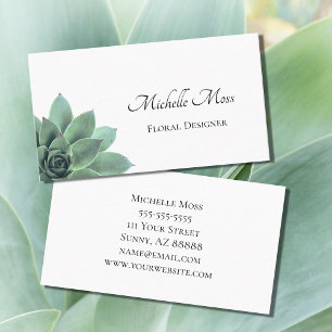 Botanical Succulent Elegant Script Typography  Business Card