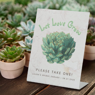 Botanical Succulent Let Love Grow Bridal Shower Pedestal Sign