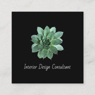 Botanical Succulent QR code Modern Black Square Business Card