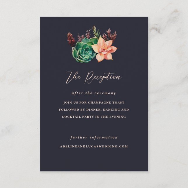 Botanical Succulent Wedding Reception Enclosure Card (Front)