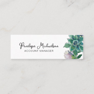 Botanical Succulent with Pretty Script Mini Business Card