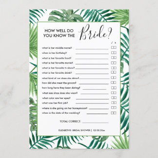 Botanical Summer  Bridal Shower Game Card