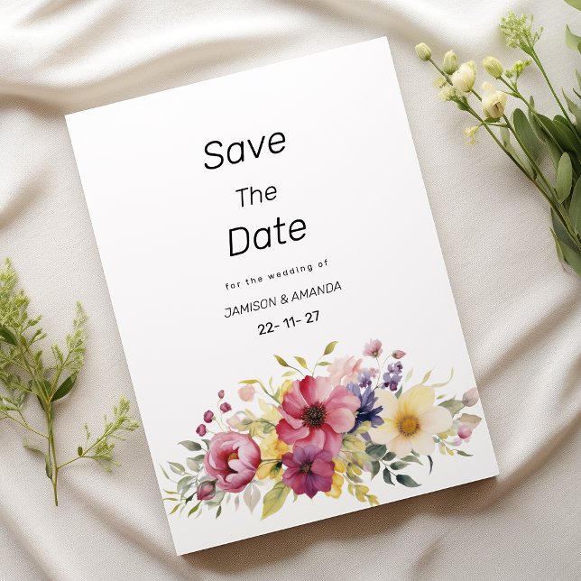 Botanical summer colourful floral Save The Date Invitation (Botanical summer colorful floral Save The Date)