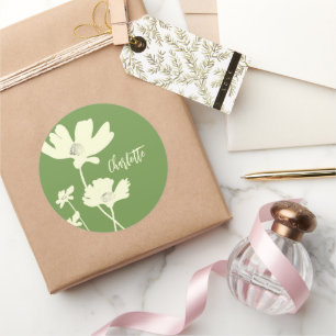 Botanical Summer Cosmos Flowers Silhouettes Classic Round Sticker