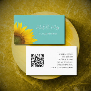 Botanical Sunflower QR code Whimsical Boho  Business Card