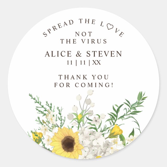 Botanical Sunflowers & Wildflowers Bouquet Sanitiz Classic Round Sticker (Front)