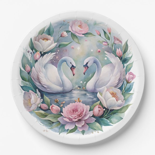 Botanical Swan Paper Plates (Front)