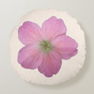 Botanical Sweet Pink Geranium Flower on any Colour Round Pillow