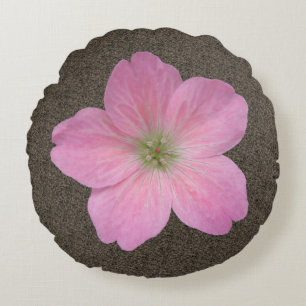 Botanical Sweet Pink Geranium Flower Round Pillow
