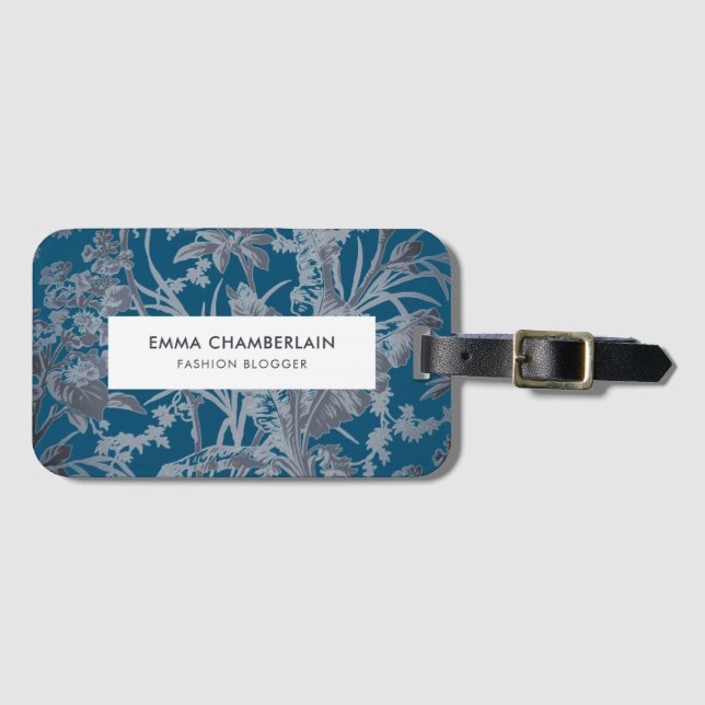 Botanical Teal Chinoiserie Custom Luggage Tag (Front Horizontal)