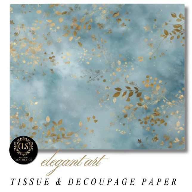 Botanical Teal Gold Leaf Design Tissue Paper (Boho Botanical Teal Gold Leaf Craft Design Tissue Paper)