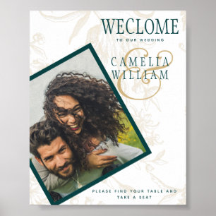 BOTANICAL TEAL GOLD PHOTO Wedding WELCOME Poster